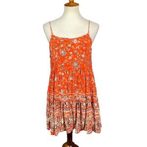 Urban Outfitters Dress Womens Medium Orange Floral Print‎ Sundress Lined Viscose
